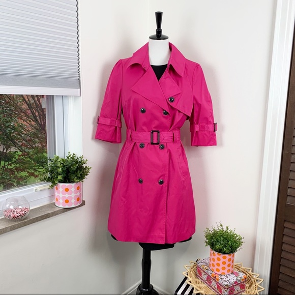 Black Rivet | Pink Magenta Trench Coat Jacket
